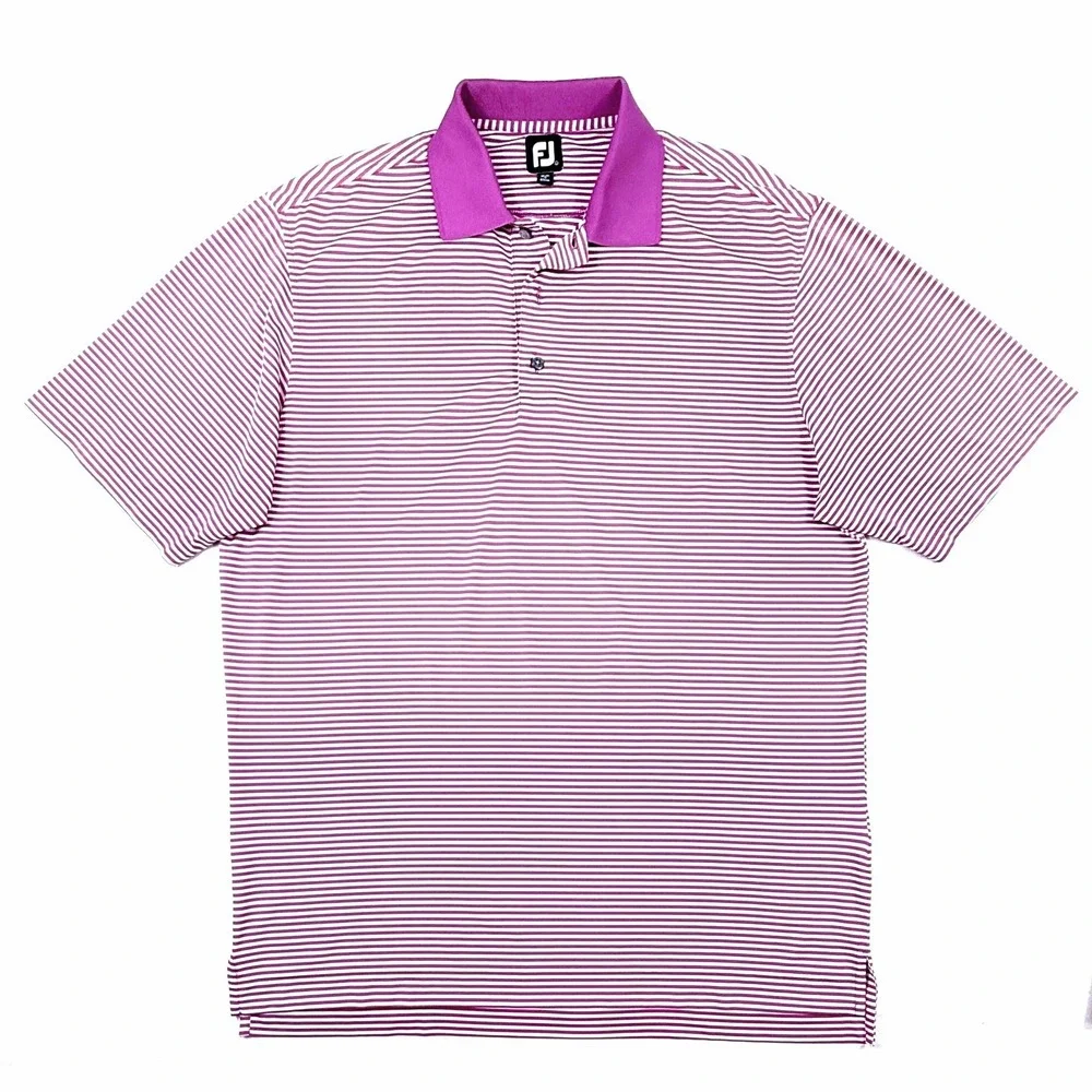 FootJoy‎ Mens ProDry Striped Golf Polo Shirt Magenta White Size L Short Sleeve - Picture 3 of 6
